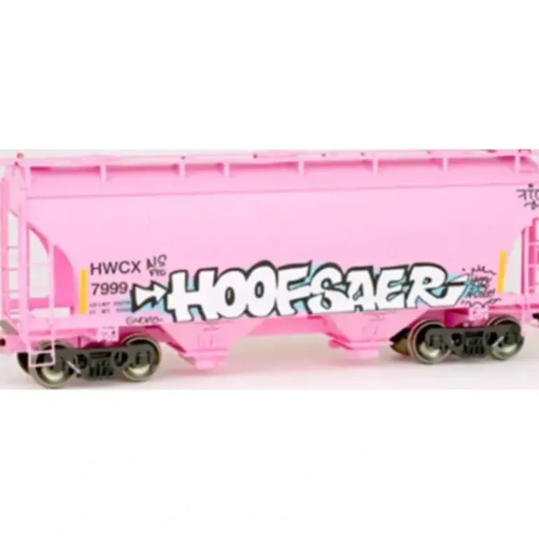 American Limited, HO Scale, 2034, Trinity 3281 2-Bay Covered Hopper, Halliburton, #7999, with HOOFSAER Graffiti - Model Train Junction: Quality Parts and Art Supplies