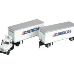 Athearn 93146 HO American Mack R Truck Tractor W/2-28' Trailers Ready To Roll - Model Train Junction: Quality Parts and Art Supplies