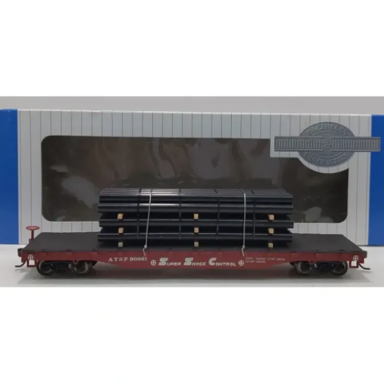 Bachmann 18913 HO Atchison Topeka & Santa Fe 50'''' Flatcar # 90861 W/Pipe Load - Model Train Junction: Quality Parts and Art Supplies