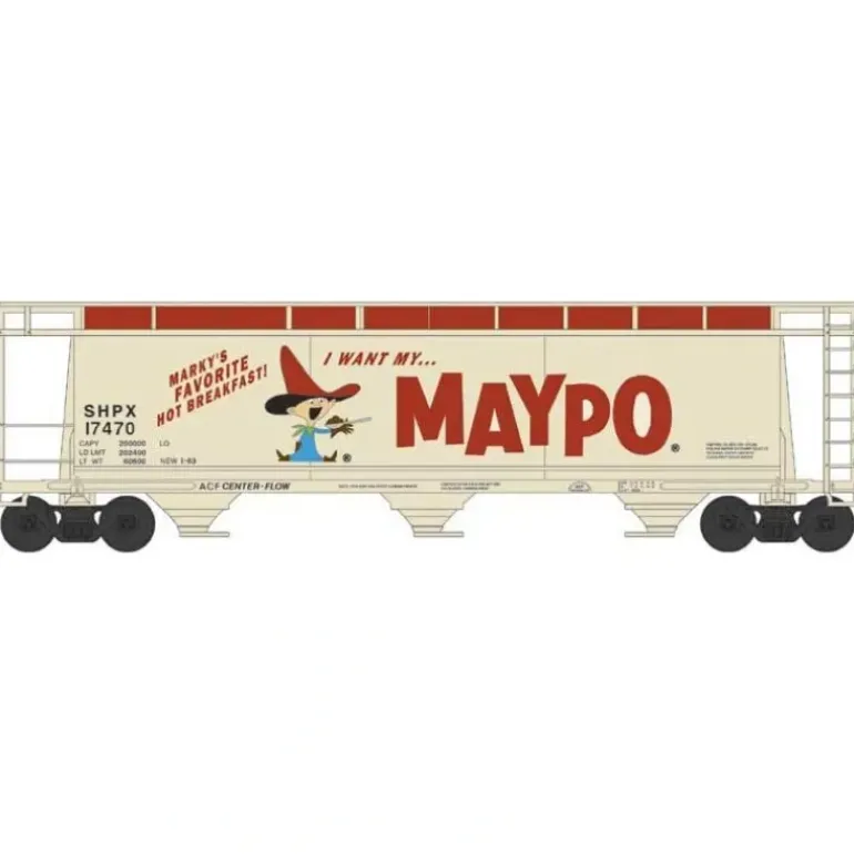 Bowser, 38147, N Scale, 3-Bay Cylindrical Covered Hopper, Maypo, #17480 - Model Train Junction: Quality Parts and Art Supplies