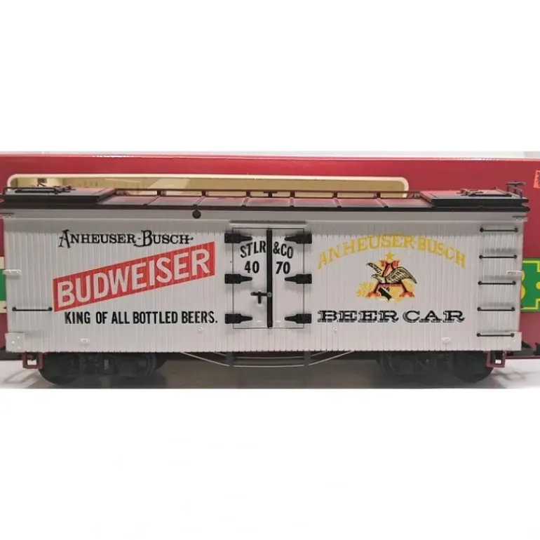LGB 4070 G Scale Budweiser Woodside Reefer Car #4070 EX/Box - Model Train Junction: Quality Parts and Art Supplies