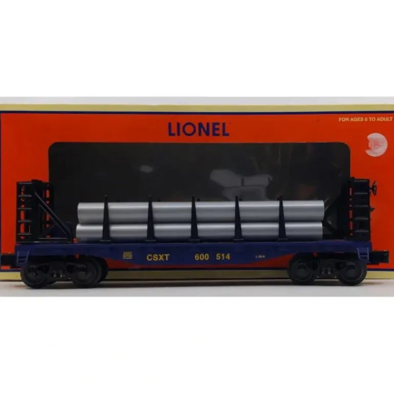 Lionel 6-26357 O Gauge CSX Flatcar w/Pipe Load #600514 - Model Train Junction: Quality Parts and Art Supplies