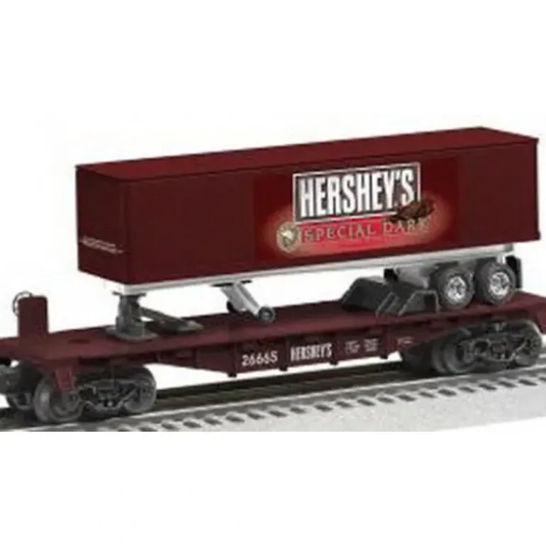 Lionel 6-26665 O Gauge Hersheys Special Dark Flatcar w/Trailer - Model Train Junction: Quality Parts and Art Supplies