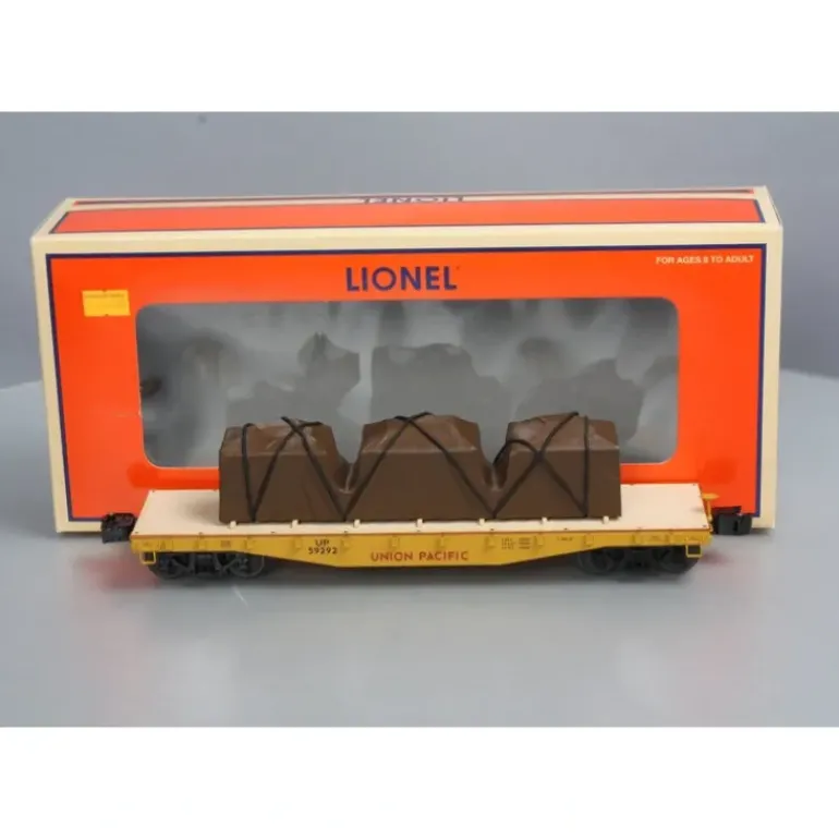 Lionel 6-27583 O Gauge Union Pacific 40' Flatcar w/Covered Load - Model Train Junction: Quality Parts and Art Supplies