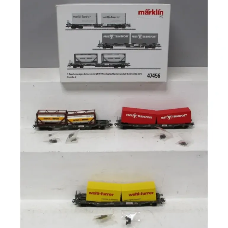 Marklin 47456 Deep Well 3-Flatcar Set w/Loads - Model Train Junction: Quality Parts and Art Supplies