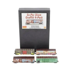 Micro-Trains 99305530 N Scale Ex-Per Diem Graffiti Boxcars (Pack of 4) LN/Box - Model Train Junction: Quality Parts and Art Supplies