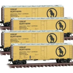 Micro-Trains, N Scale, 99300179, 40' Steel Ice Reefer, Great Northern/Western Fruit Express, (4-Car Runner Pack) - Model Train Junction: Quality Parts and Art Supplies