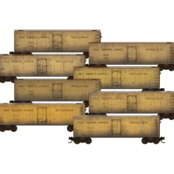 Micro-Trains, N Scale, 99305824, Weathered 40' Double-Sheathed Wood Reefer, Fruit Growers Express (8-Pack) - Model Train Junction: Quality Parts and Art Supplies
