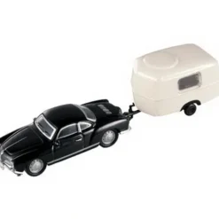 Model Power 19670 HO Volkswagen Black/White Karmann Ghia W/Trailer - Model Train Junction: Quality Parts and Art Supplies
