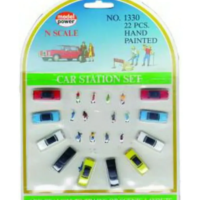 Model Power 1330 N Car Station Set W/Figures Hand Painted (Set of 22) - Model Train Junction: Quality Parts and Art Supplies
