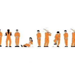 Model Power 1377 N Prisoner in Orange Jumpsuits Figures (Set of 9) - Model Train Junction: Quality Parts and Art Supplies