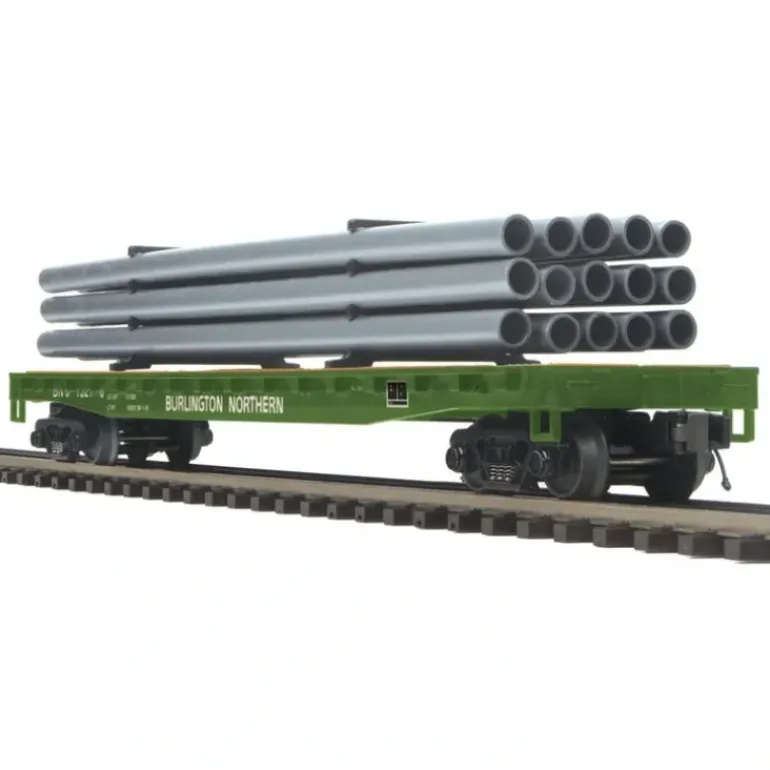 MTH 20-98841 Burlington Northern Flat Car w/Pipe Load #613210 LN/Box - Model Train Junction: Quality Parts and Art Supplies