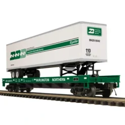 MTH 20-98769 Burlington Northern Flatcar w/Trailer - Model Train Junction: Quality Parts and Art Supplies
