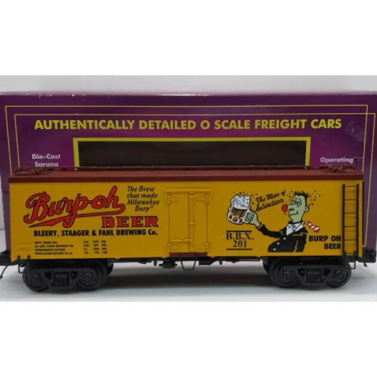 MTH 20-94325 O Burp-Oh Beer 36' Woodsided Reefer Car #201 - Model Train Junction: Quality Parts and Art Supplies