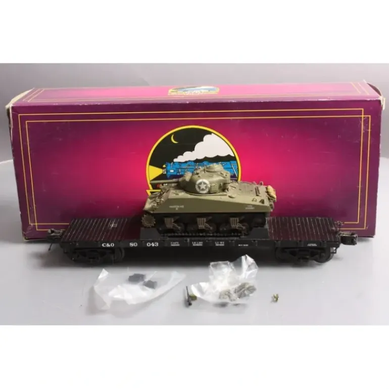 MTH 20-98740 O C&O 50T Wood Flatcar with Sherman Tank - Model Train Junction: Quality Parts and Art Supplies