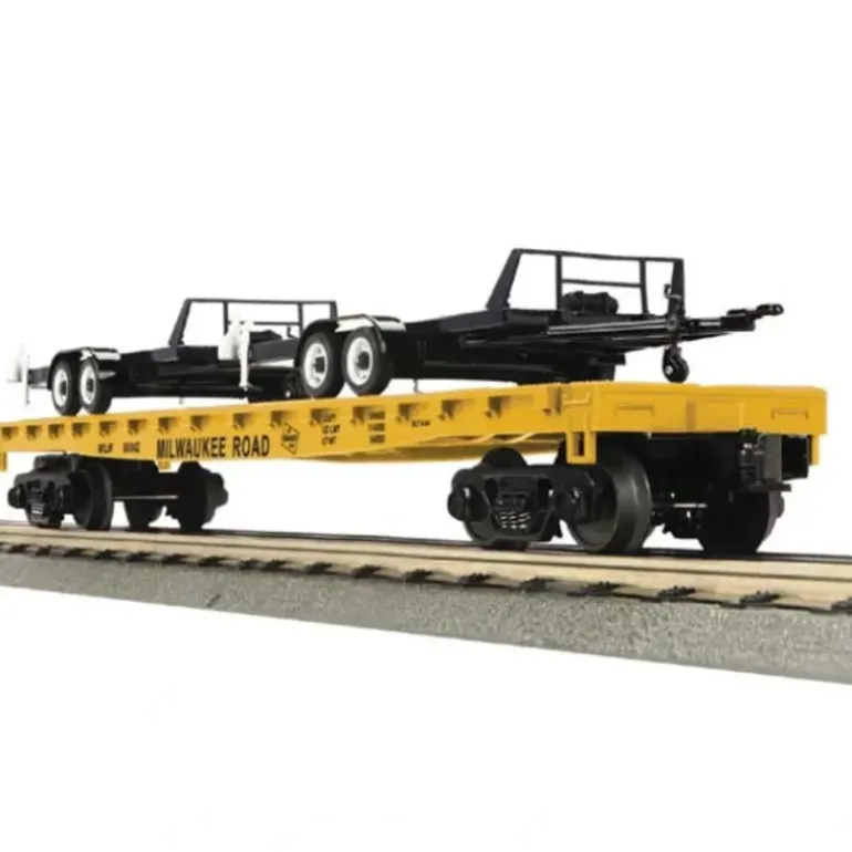 MTH 30-76390 O Gauge Milwaukee Road Flat Car w/ 2 Car Trailers #61042 - Model Train Junction: Quality Parts and Art Supplies