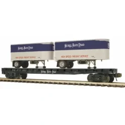 MTH 20-98834 O Gauge Nickel Plate Road Flat Car w/ 2 Pup Trailers #3348 - Model Train Junction: Quality Parts and Art Supplies