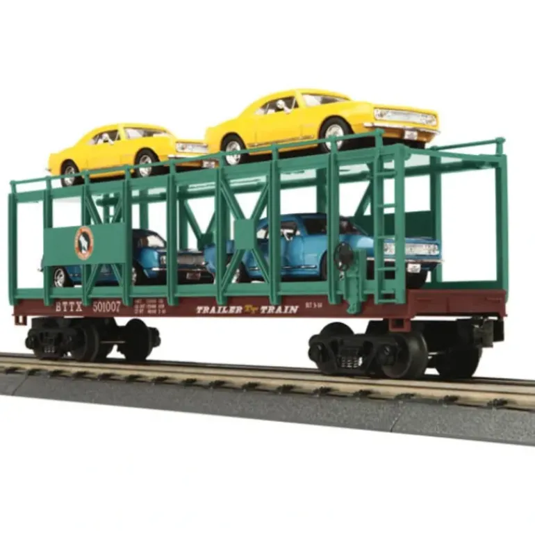MTH 30-76407 O Great Northern Auto Carrier Flat Car w/ 4 '67 Chevy Camaros - Model Train Junction: Quality Parts and Art Supplies