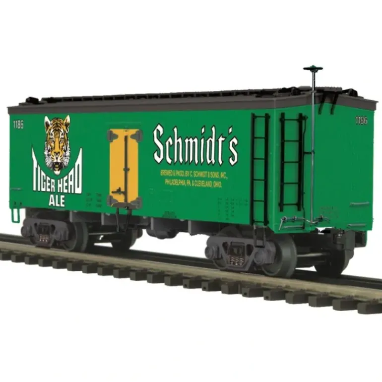 MTH 20-94342 O Schmidts Tiger Head Ale 36 Woodsided Reefer Car #1186 - Model Train Junction: Quality Parts and Art Supplies