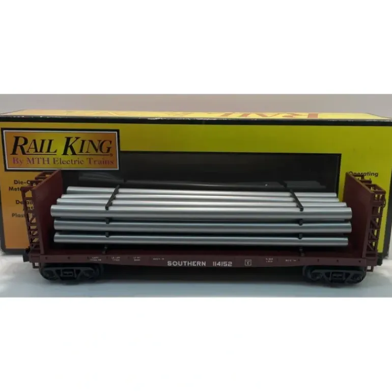 MTH 30-76360 Southern Flat Car w/Bulkheads & Pipe Load - Model Train Junction: Quality Parts and Art Supplies