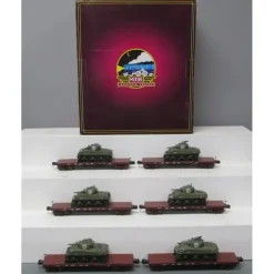 MTH 20-90551 Union Pacific 41' Wood Flat Cars w/ Sherman Tank Load (Set of 6) - Model Train Junction: Quality Parts and Art Supplies