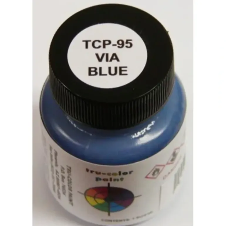Tru-Color Paint, TCP-095, Airbrush Ready, VIA Blue, 1 oz - Model Train Junction: Quality Parts and Art Supplies