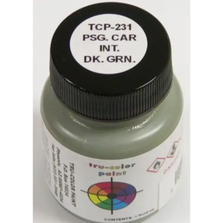 Tru-Color Paint, TCP-231, Airbrush Ready, Passenger Car Interior Dark Green, 1 oz - Model Train Junction: Quality Parts and Art Supplies
