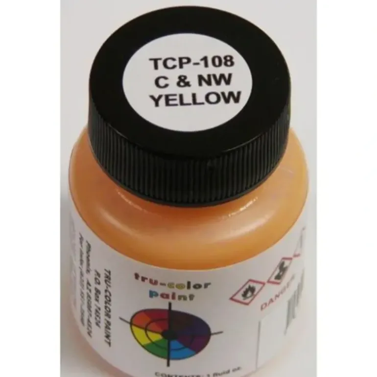 Tru-Color Paint, TCP-108, Airbrush Ready, Chicago & North Western Yellow, 1 oz - Model Train Junction: Quality Parts and Art Supplies