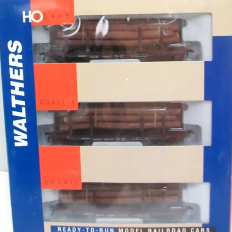Walthers 932-34001 HO Scale Milwaukee Road 45' Logging Cars (Set of 3) - Model Train Junction: Quality Parts and Art Supplies