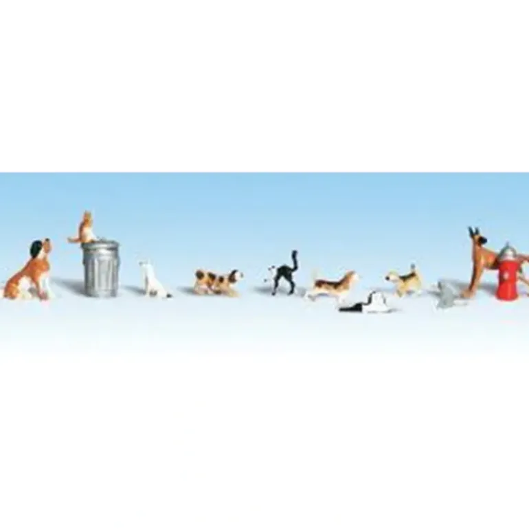 Woodland Scenics A1841 HO Scenic Accents Dogs and Cats Figures (Set of 12) - Model Train Junction: Quality Parts and Art Supplies