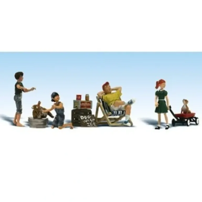 Woodland Scenics A1905 HO Scenic Accents Dog Wash Figures (Set of 9) - Model Train Junction: Quality Parts and Art Supplies