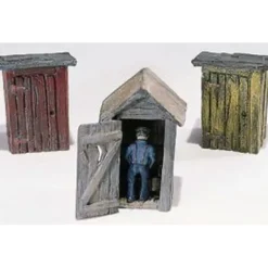 Woodland Scenics D214 HO Scenic Details 3 Outhouses & Man Metal Kit - Model Train Junction: Quality Parts and Art Supplies