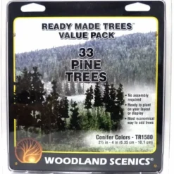 Woodland Scenics TR1580 2.5"-4" Tall Conifer Colors Ready Made Trees(Pack of 33) - Model Train Junction: Quality Parts and Art Supplies